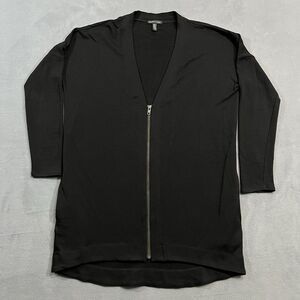 Eileen Fisher V Neck Sweater Womens Small Black Cardigan Tencel Full Zip Pockets